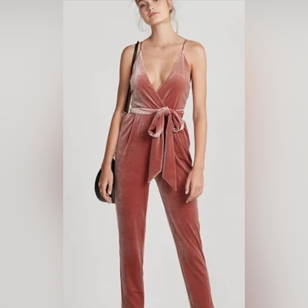 Express Velvet Mauve Pink Wrap Jumpsuit NWT